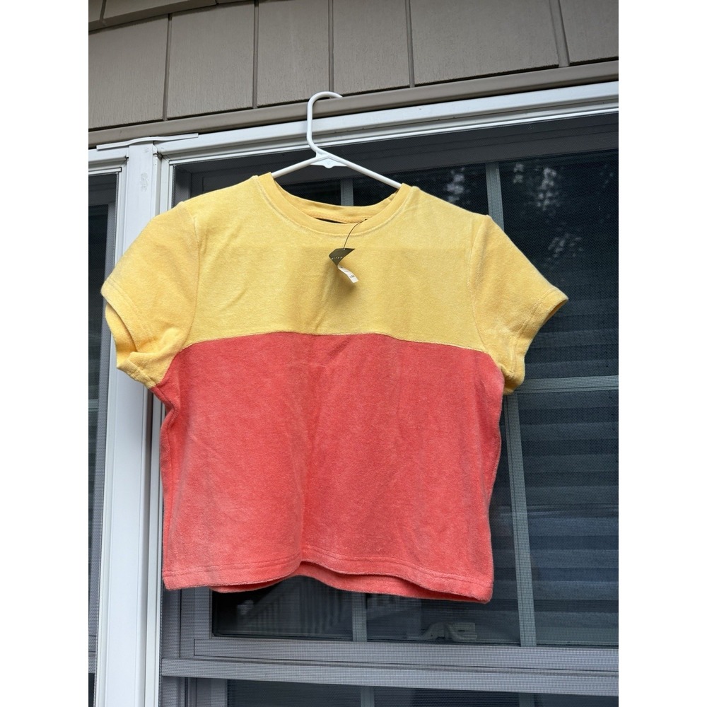 Limited America Vintage terry Women's Short Sleeve Shirt In Coral Size L NWT